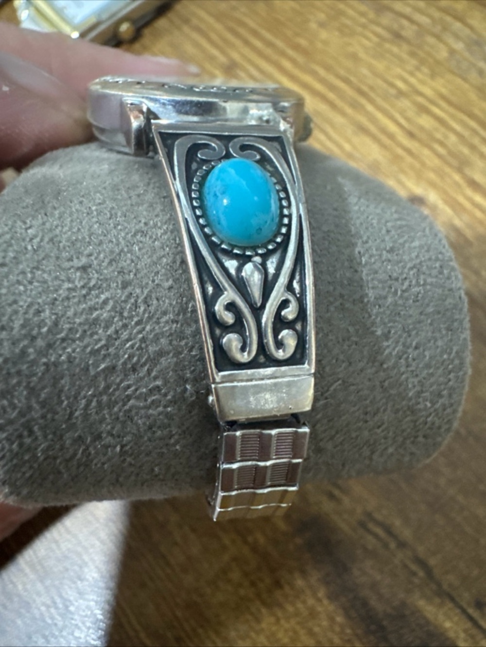 Turquoise Accent Silver-Tone Women's Quartz Watch - Picture 2 of 8